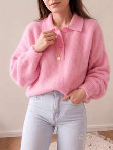 Women's Solid Color Casual Versatile Daily Long Sleeve Sweater - Pink - View 3