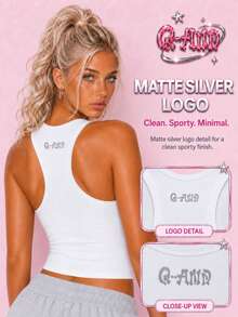 Q-AND QAND 1 buah Tank Top Wanita Putih Model Crop Racerback, Atasan Tanpa Lengan Slim Fit Warna Polos untuk Pilates, Barre, Tari, Gym & Pakaian Sehari-hari Urban - Putih - View 5