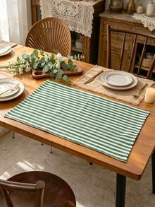2/6/12pcs Vintage Ins Style Green & White Striped Lightweight Napkins, Multi-Purpose Dust Cover Cloth, Placemats, Reusable For Holiday, Wedding, Party, Afternoon Tea, Western Restaurant, Kitchen, Coffee Shop - Dark Green - View 4