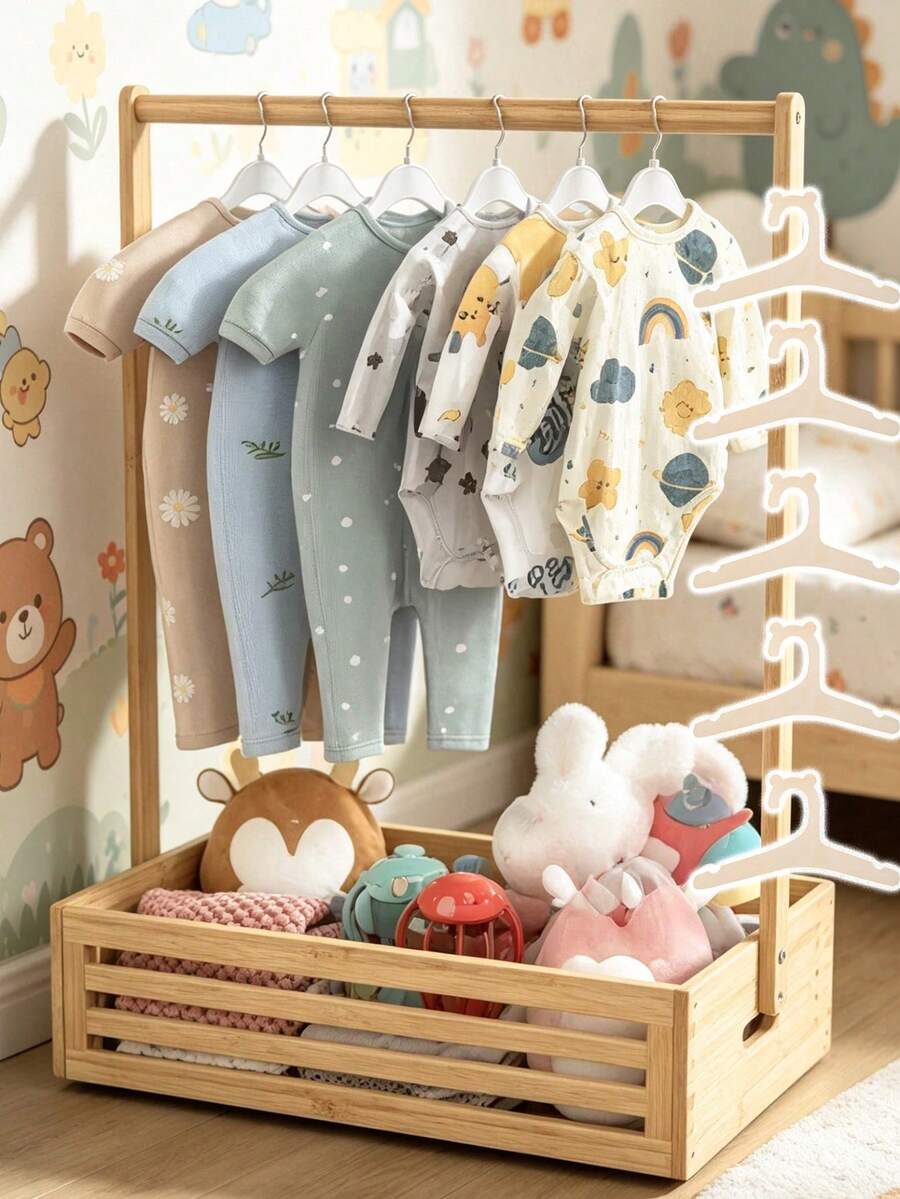 1PC/5pcs Little Hangers Wooden Kids Clothes Rack - Baby Nursery ...