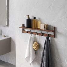 OUKANING Vintage Wall Mounted Coat Rack With Storage Shelf, 73.5cm Wood Iron Entryway Hook Rack With 5 Hooks For Hallway Kitchen Bedroom - View 5