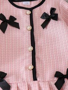 Girls' Elegant Lady Style Pink Tweed Long Sleeve Dress, Spring/Autumn - Pink - View 6