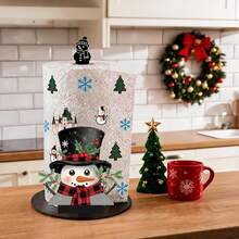 2D Flat Christmas Snowman With Top Hat, Red & Black Plaid Scarf And Castle Print Paper Towel Holder, Acrylic Material Vertical Roll Paper Storage Rack, Kitchen & Dining Table Decor, Easy Installation, Suitable For Christmas Party - Multicolor - View 5