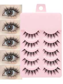 5 Pairs Lightweight Curly Party & Daily False Eyelashes, 3D Natural Faux Mink Soft Full Upper Lashes - X01 - View 2