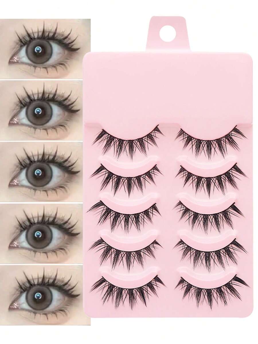 5 Pairs Lightweight Curly Party & Daily False Eyelashes, 3D Natural Faux Mink Soft Full Upper Lashes