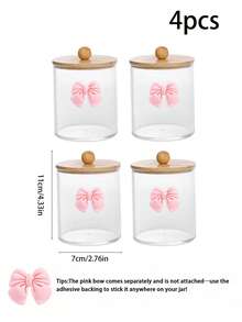 1/2/3/4 Packs Clear Bathroom Storage Jars With Bamboo Lids And Dekorative Schleife, Cotton Swab Qtip Holder, Cotton Ball And Makeup Pad Organizer For Vanity Countertop - Multicolor - View 9