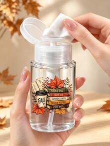 新款秋季書本與咖啡圖案透明PET旅行分裝瓶，Hello Autumn主題，卸妝水分裝瓶，附3.38oz/6.76oz便攜壓頭，適用於洗甲水、化妝水和卸妝液，圓頂設計，手洗用，卸妝水分裝瓶 - 彩色 - 查看 5