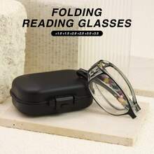 1pc New Fashion Floral Rectangular Frame Reading Glasses, Premium Hollow Design, Foldable Portable, With Matching Independent Glasses Case, Portable Storage, Essential For Office And Reading, Great Gift Choice - Purple Flower - View 5