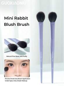 GUOXIAONIU 1pc Fan Blush Brush Natural Wool Soft & Gentle No Scratch Beginner Friendly Seamless Blending Multi-Use Contour Highlight Portable - Violet Purple - View 2