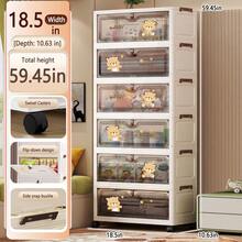 No Assembly Cartoon Flip-Top Folding Storage Cabinet Children Toy Organizer Multi-Layer Plastic Storage Rack Home Use - Transparent - View 19