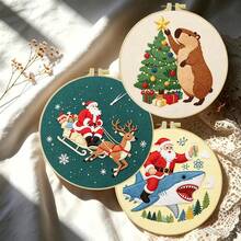 1PC 15*15cm/5.9*5.9in 20*20cm/7.9*7.9in,Christmas Decorations Embroidery Kit, DIY Handmade Embroidery Set For Adult Beginners, Home Gift, Women's Sewing Gift, Including User Manual, Printed Pattern Fabric, Embroidery Frame, Needle And Thread. - 15X15CM - View 3