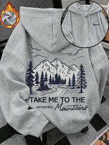 ZZG Autumn And Winter Women's Mountains And Rivers Pattern Printed Street Fashion Korean Version Comfortable Y2k Clothing Gray Plus Size Hooded Sweatshirt - Grey - View 1