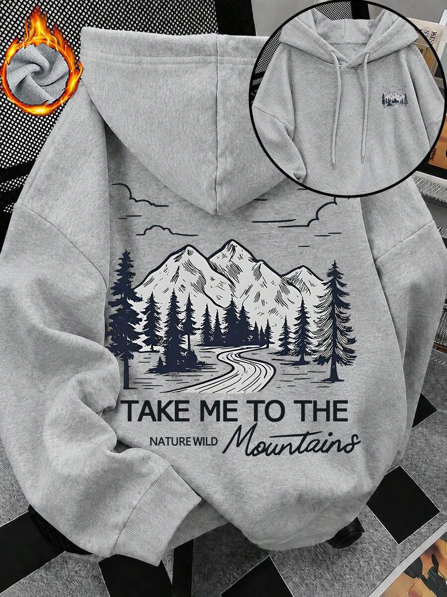 ZZG Autumn And Winter Women's Mountains And Rivers Pattern Printed Street Fashion Korean Version Comfortable Y2k Clothing Gray Plus Size Hooded Sweatshirt - Grey - View 1