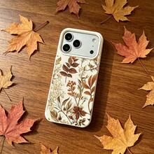 1pc TPU Material Autumn Vintage Floral & Leaf Pattern Phone Case Compatible With IPhone 17 Pro Max/17/16 Pro Max/15/13/12/11/ S20 FE/A15/S24/A55/ Note 11/Note 12/Note 13 Pro Full Coverage Anti-Drop Soft Protective Cover - White - View 3