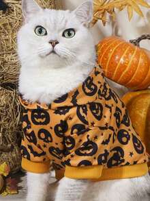 LUCKIE PAW 1pc Halloween Ghost Pattern Pet Sweatshirt, Physical Flea Prevention, Reduces Shedding, Warm & Breathable Dog Vest, Suitable For Small & Large Dogs And Cats, Indoor & Outdoor - Orange - View 3