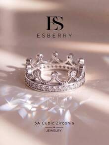 ESBERRY 1pc Shiny Crown Gemstone Ring, Elegant Women's Jewelry Gift, Suitable For Dating - Crown Ring - View 1