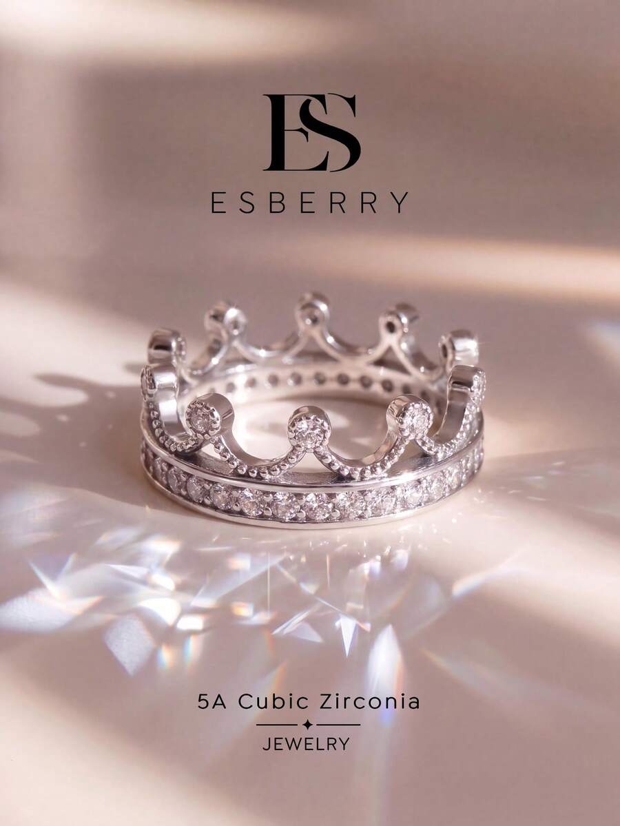 ESBERRY 1pc Shiny Crown Gemstone Ring, Elegant Women's Jewelry Gift, Suitable For Dating - Crown Ring - View 1
