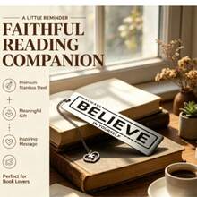 1pc Inspirational English Engraved Stainless Steel Bookmark Always Believe In Yourself Heart Cross Pendant Metal Reading Marker - D - View 1