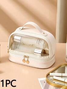 1pc Transparent Double Layer Makeup Bag, Gold Zipper Hardware, Dual Compartment Storage Design, Portable Handheld Cosmetic Bag, Suitable For Vacation, Weekend Trips And Daily Use Travel Toiletry Bag - Multicolor - View 15