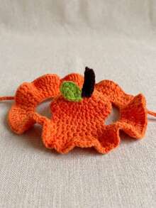 1pc Pet Hat Orange Knitted Cat Hat, Cute Handmade Crochet Halloween Costume Accessories, Soft Ruffled Pet Headpieces For Cats And Dogs' Birthday Party Photo Props, Fun Holiday Role-Playing Hats - Multicolor - View 6