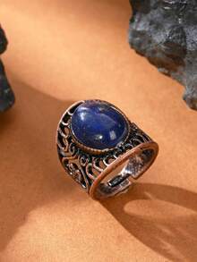 1pc Natural Crystal Natural Stone Egg-Shaped Polished Antique Style Open Ring Suitable For Women And Men - Multicolor - View 6