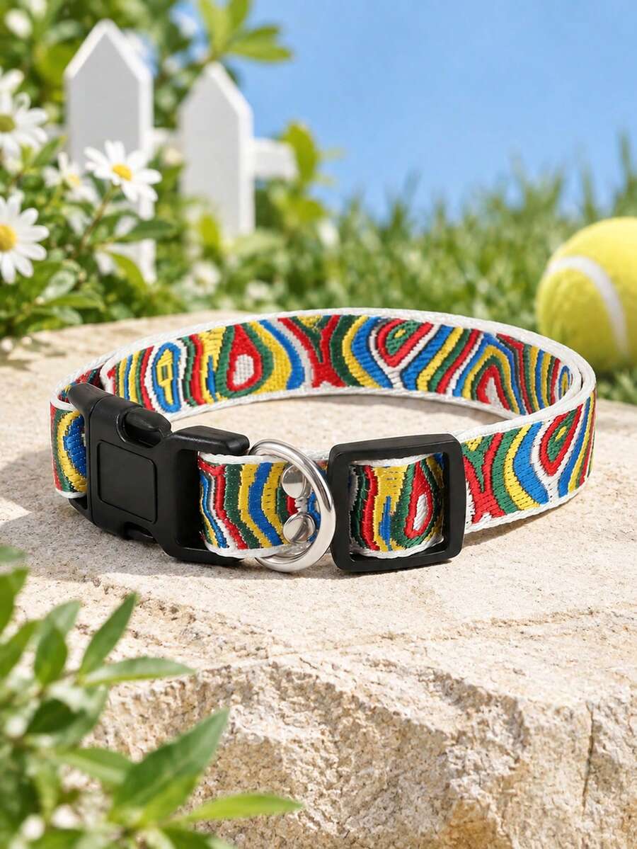 Thin Nylon Colorful Patterned Dog Collar, Suitable For Small Poodles And Bichons, All-Season Use, Cat And Dog Pet Supplies, Happy Puppy, Suitable For Small To Medium Dogs And Cats - Multicolor - View 1
