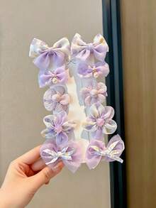 10pcs/Set Sweet Bow & Flower Hair Clips Set, Women's Daily Outfit Decorative Hair Clips, Sweet Bow & Floral Design, Create Romantic Hairstyle - Multicolor - View 6
