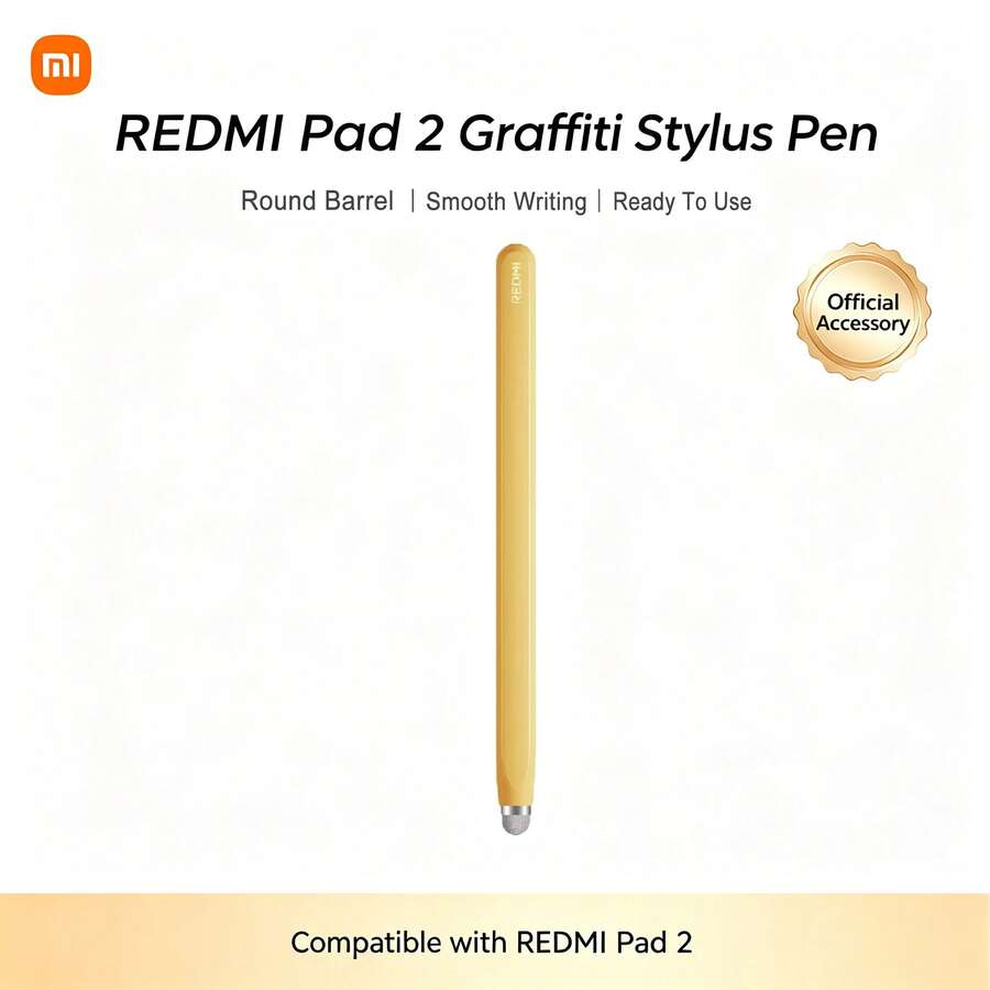 Xiaomi Redmi Graffiti Stylus Pen, Passive Capacitive Touch Screen Pen, Compatible With REDMI Pad 2, No Charging No Pairing Required, Replaceable Soft Tip, Metal Body, Universal For Most Capacitive Touchscreen Tablets & Smartphones, Smooth Writing Drawing Note Taking For Student, Yellow - Yellow - View 1