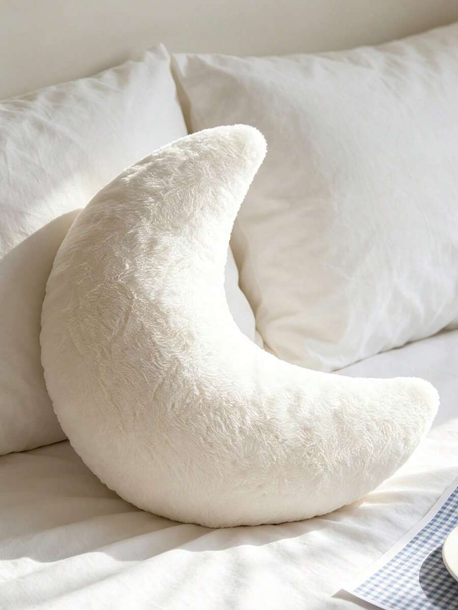 1pc Moon Shaped Throw Pillow, Soft & Comfortable, Decorative Cushion, Available In 3 Sizes, Suitable For Living Room Sofa, Bedroom Bedside, Soft & Comfortable, Decorative Pillow, Also A Great Gift, White - White - View 1