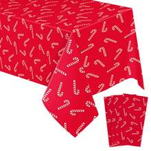 3pcs Christmas Candy Cane Tablecloth Set, Suitable For Rectangular Tables, Red & Green Disposable Plastic Christmas Tablecloths, Waterproof Candy Cane Christmas Dining Table Decor, Perfect For Holiday New Year Parties, Size 54x108 Inches - Red - View 8