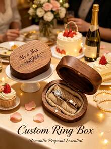 Customizable Personalized PU Leather Ring Box, Dual Slot Design, Soft Fabric Lining, Suitable For Wedding Proposal Anniversary, Couple Valentine's Day Anniversary Gift - Multicolor - View 1