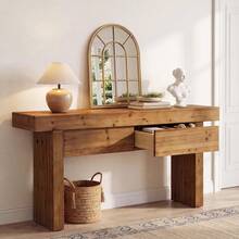 LITTLE TREE 160 Cm Solid Wood Hallway Console Table With Drawers Narrow Entryway Sofa Table For Living Room - Brown - View 1