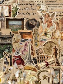 60pcs European Vintage Style Aesthetic Sticker Pack, Fun Vinyl Stickers, Suitable For Water Bottles, Skateboards, Luggage, Laptops, Car Decals, Theme Party Supplies - Black - View 1