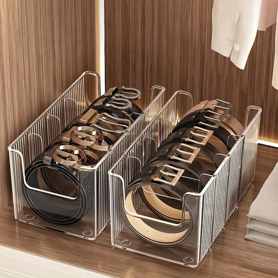 1pc Transparent Drawer Storage Box, Suitable For Storing Cosmetics, Perfumes, Belts, Bookshelf Dividers, Closet Storage Accessories, For Home Decoration, Suitable For Both Men And Women, Belt, Bra, Tank Top, Tie, Wallet Storage Box - Multicolor - View 1