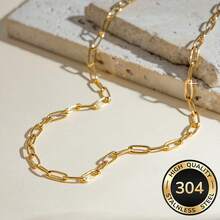 1pc Stainless Steel Paperclip Chain Necklace, Waterproof & Fade-Resistant Spring Clasp, Unisex Hip-Hop Punk Style Chain, Jewelry Pendant, Versatile Streetwear Accessory - Gold - View 5