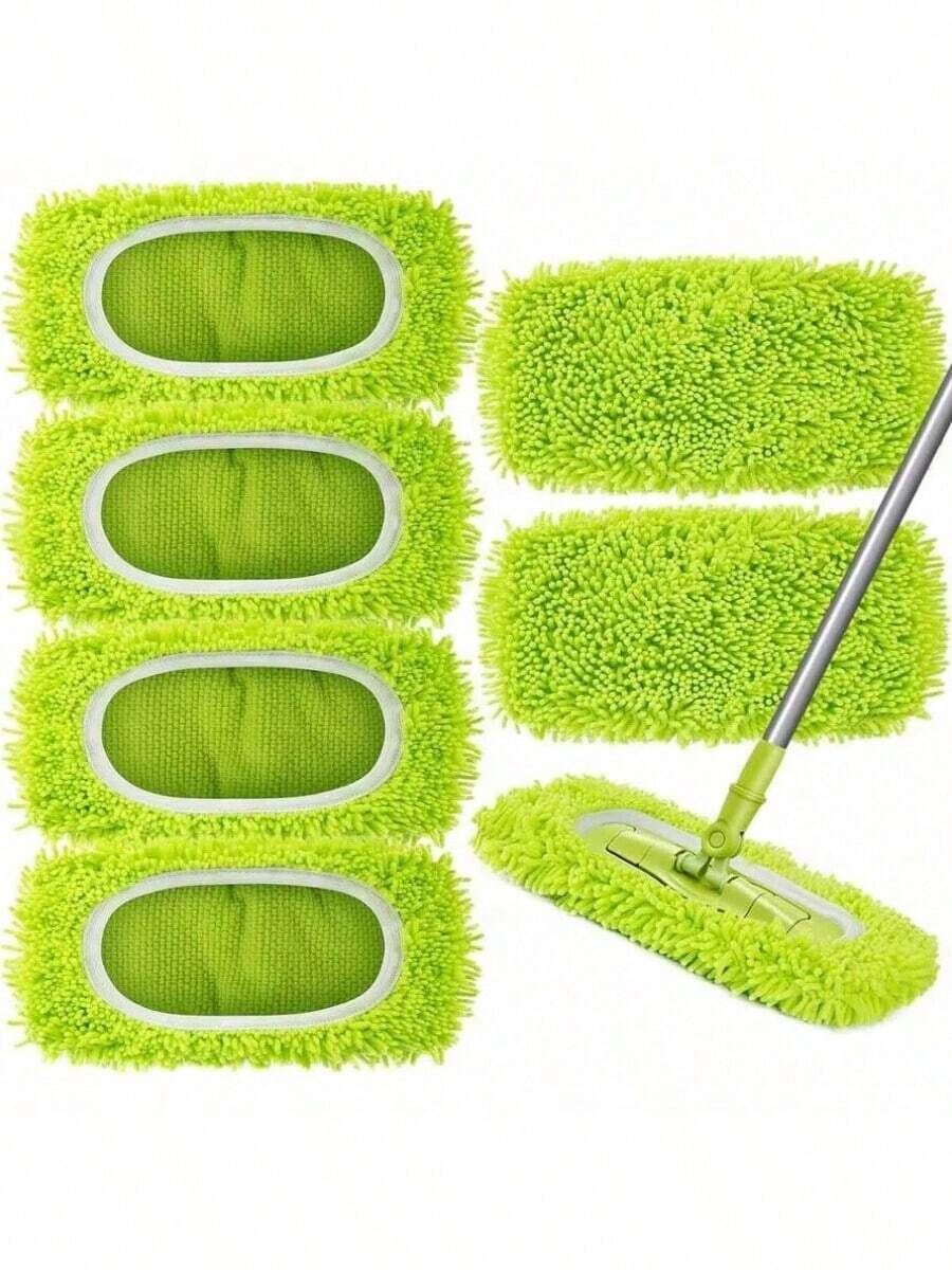 2/4/6/8-Piece Reusable Green Mop Pads Replacement Pack - Suitable For - Washable Microfiber Wet And Dry Mop Pads Compatible With Sweeping Mop, Perfectly Suitable For Cleaning Surfaces And Hardwood Floors (Excluding The Mop Itself) - A - View 1