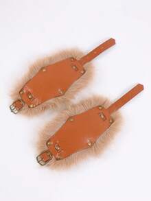 1 Pair Viking Vintage Embossed PU Leather Wrist Guards, Unisex Medieval Faux Fur Wrist Decor, Renaissance LARP Cosplay Halloween Costume Accessory - ZSJ - View 7