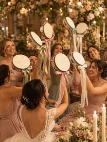 20pcs Single Row Handheld Wooden Tambourines With Metal Bells, Ideal Percussion Instruments For Weddings And Parties, Best Gift, Wedding Decor, Home Decor, Room Decor, Party Favors, Suitable For Bride Birthday, Graduation Ceremony - Multicolor - View 1