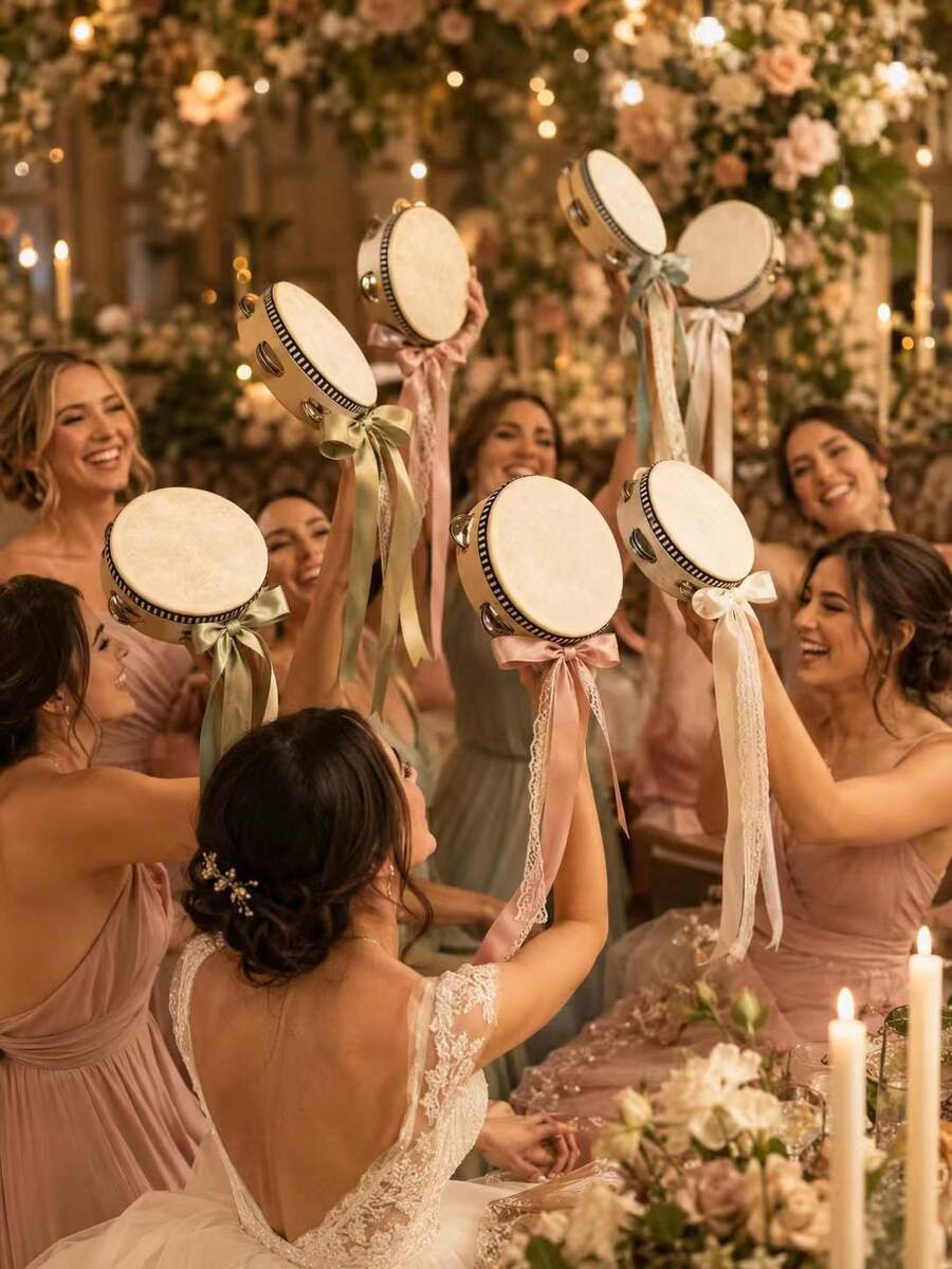 20pcs Single Row Handheld Wooden Tambourines With Metal Bells, Ideal Percussion Instruments For Weddings And Parties, Best Gift, Wedding Decor, Home Decor, Room Decor, Party Favors, Suitable For Bride Birthday, Graduation Ceremony - Multicolor - View 1