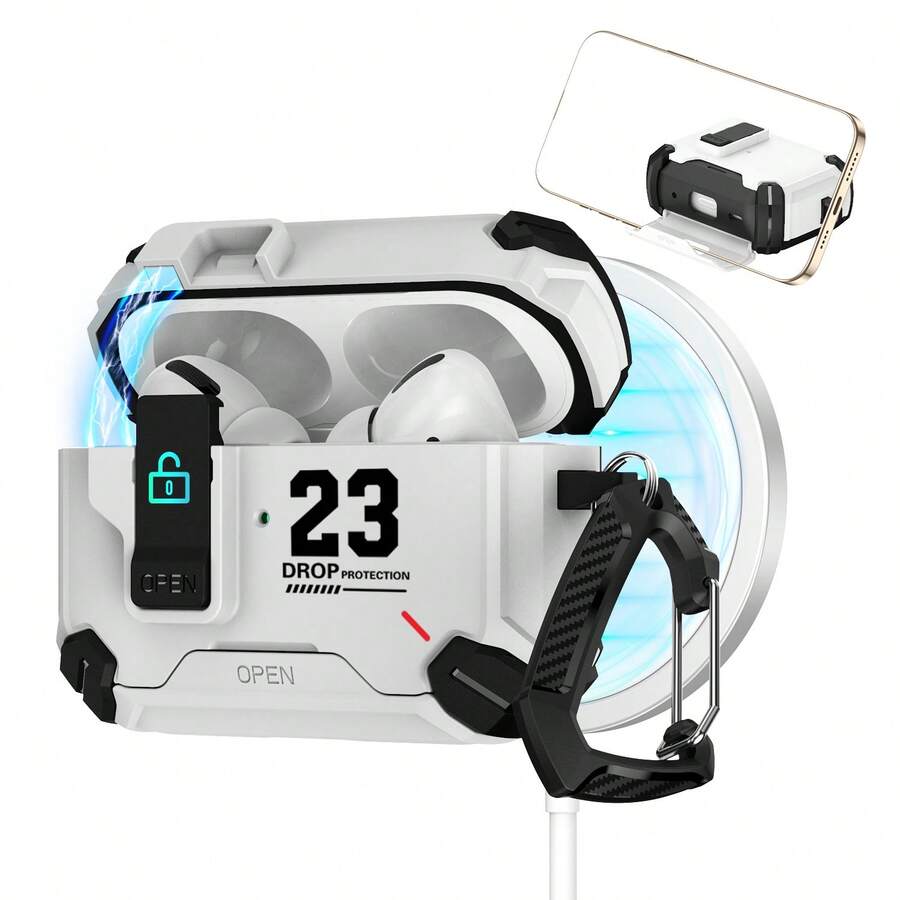 1pc Digital Explorer Bluetooth Earphone Case Stand New Style Compatible With Apple 4th Generation Protective Case, Magnetic Earphone Case Cover Apple Pro3 Stand Protective Case Pro/Pro2 Universal Model - Multicolor - View 1
