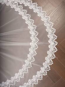1 Pc 2 Tier Wedding Veil Fingertip Length Lace Applique Bridal Veil Blusher Veil With Metal Comb For Brides - Multicolor - View 6