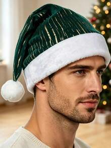 Christmas Decoration Red Green Blue Short Plush Colorful Gold Foil Gold Plush Trim Christmas Hat - A - View 10