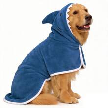 2-In-1 Shark Dog Bathrobe Winter Warm Coat, Super Absorbent Coral Fleece Hooded Towel, Adjustable Buckle Strap, Cute Pet Shark Costume, Sleeveless & Open Leg Drying Robe, Suitable For Small, Medium, Large Dogs - Deep Blue - Navy Blue - View 22