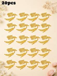 4-30pcs Metal Leaf Napkin Rings, Wheat Ear Napkin Holders, Table Decor Suitable For Wedding, Christmas, Party, Banquet, Dinner - Gold - View 14