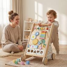 Wooden Baby Walker With Wheels, Adjustable Speed, Building Blocks For Toddlers 18 Months And Up. - 1 - View 3