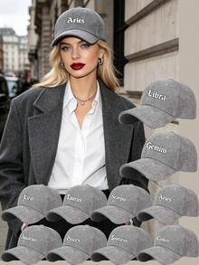 12 Zodiac Signs Corduroy Baseball Cap, Adjustable Unisex Casual Hat, Perfect For Festival, Party, Daily Wear, Unisex Fashion Accessory Gift - Light Grey - View 1