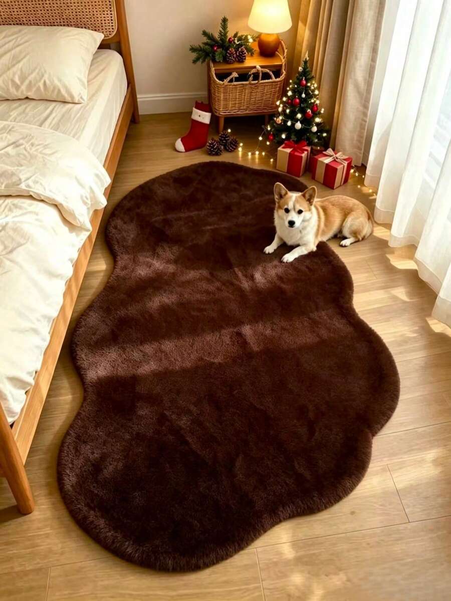 1pc Autumn/Winter Faux Rabbit Fur Design Decorative Rug Mat - Luxury Decor, Plush Feel Rug, Decorative Carpet, Bedroom Decoration, Small Rug, Carpet, Home Decor, Living Room Rug, Living Room Small Rug, Bedroom Rug, Living Room Home Decor, Outdoor Rug, Washable Rug - Multicolor - View 1
