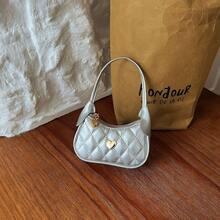 Sweet Diamond Quilted Children's Underarm Handbag Heart Metal Decor Princess Style Mini Accessory Bag - A - View 7