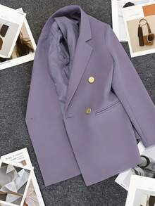 Spring/Summer Women's Solid Color Long Sleeve Double-Breasted Blazer, Notch Lapel | Suitable For Dating, Party, Outing And Holiday Celebration - Taro Purple - View 5