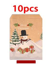 10/60pcs Christmas Candy Paper Bags Christmas Tree Santa Claus Kraft Paper Bags Holiday Party Snack Gift Packaging Bags - Mocha Brown - View 15